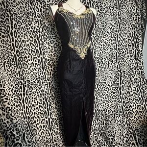 Elegant Black and Gold Evening Dress